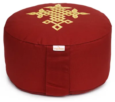 Produktbild von yogabox Meditationskissen Glückssitz® keltische Knoten - bordeaux / gelb 33 x 33 x 15 cm  Buchweizenschalen