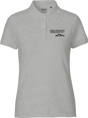 Produktbild von Huuraa Damen Polo Shirt Tirolerin mit Herz XXL Sport Grey Bio Baumwolle Fairtrade Poloshirt Geschenkidee