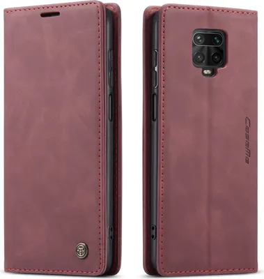 Image de Etui Redmi Note 9 Pro, étui rétro en cuir PU, pochettes pour cartes, fermeture magnétique, étui avec fonction stand pour Xiaomi Redmi Note 9 Pro rouge