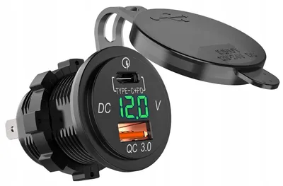Produktbild von Doppel-USB-Buchse mit Voltmeter, Typ C, Grün, QC3.0