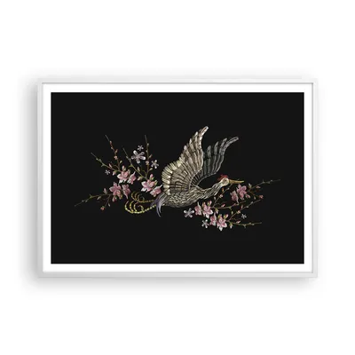 Produktbild von Gerahmtes Poster - Weißer Rahmen - Asiatisch Vogel Blumen - 100x70 cm - Wand Bild - Wanddeko - Wandbilder - Kunstposter - Wandposter - Bilderrahmen - Bilder - Kunstdruck - P2WAA100x70-4614