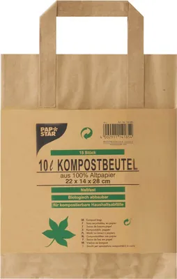 Produktbild von Abfallbeutel Kraftpapier 10 l 28 cm x 22 cm x 14 cm braun "bedruckt" mit Henkel