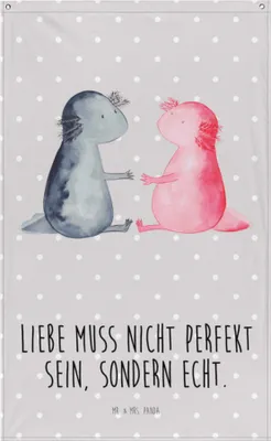 Produktbild von Mr. & Mrs. Panda Wandbild Axolotl Liebe - Grau Pastell - Geschenk, Wandteppich, Wandbehang, Tapisserie, Hängedeko, Tapestry, Ehemann, Valentinstag