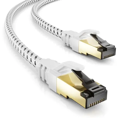 Produktbild von deleyCON 1m CAT8 Netzwerkkabel RJ45 40-Gigabit SFTP Nylon - Weiß