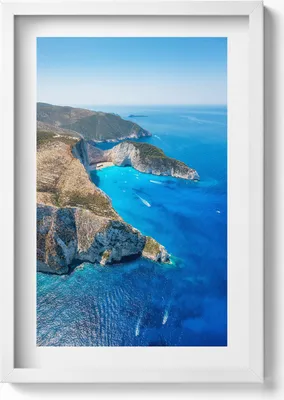 Produktbild von Sommerlandschaft von Klippe und Küste– Wandbild mit Rahmen – Gerahmtes Bild  – Wanddekoration – 40x60 cm – Weiß