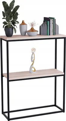 Zdjęcie produktu dla Konsola metalowa toaletka stolik półka stojąca loft czarny sonoma 60x20h80
