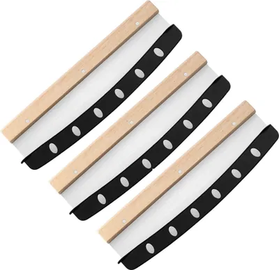 Produktbild von 3er Set Pizzaschneider Wiegemesser mit Klingenschutz - 3 Stück Pizza Cutter aus Edelstahl | scharfer Pizzamesser | vielseitig einsetzbares Pizzateiler | Klinge 35 cm