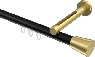 Produktbild von Interdeco Innenlaufstange / Gardinenstange mit Innenlauf Schwarz / Messing-Optik, Typ Siteno Sitra (Konus), 20 mm Ø 1-läufig, 160 cm