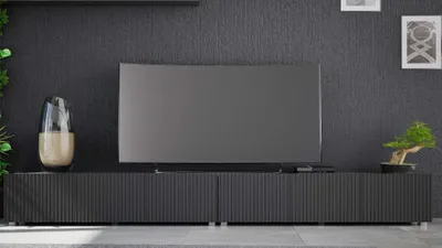 Produktbild von KOLDER 2v1 Stojací RTV skříňky šířka 300 cm černá matná drážkovaná přední část do obývacího pokoje KL-02-CZM