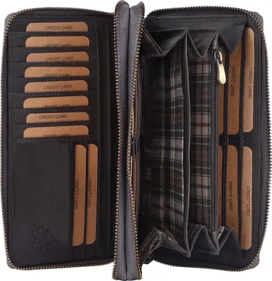 Produktbild von Benthill Damen Geldbörse Echt Leder XXL - Portemonnaie Groß mit RFID Schutz - Echtleder Vintage Damenbörse mit vielen Kartenfächer inkl. Geschenkbox