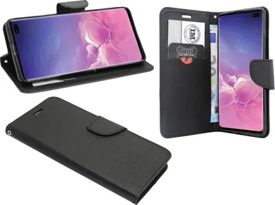 Produktbild von Buch Tasche "Fancy" kompatibel mit SAMSUNG GALAXY S10 PLUS (G975F) Handy Hülle Etui Brieftasche Schutzhülle mit Standfunktion, Kartenfach Schwarz