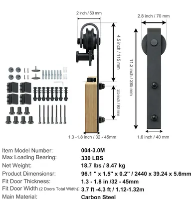 Obrázek produktu pro Kování pro posuvné dveře - systém ve tvaru "J" - 244 cm - nosnost 150 kg - plynulý a tichý chod