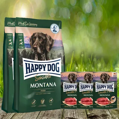 Produktbild von Happy Dog Supreme Montana 2 x 10 kg + Happy Dog Sensible Pure Montana 3 x 400 g