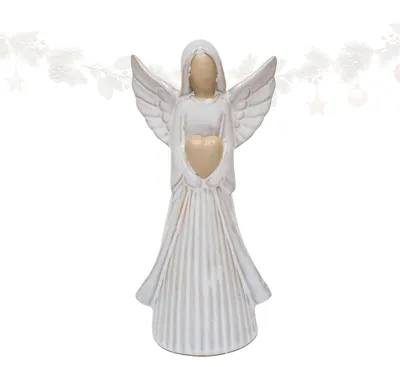 Produktbild von Engel Figur aus Porzellan mit Herz – Weiß, 18 cm Schutzengel