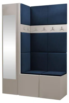 Produktbild von MIRJAN24 Garderoben-Set Orion X, Garderobe mit Sitzbank mit 11 x Wandpanel 42x42 (Farbe: Cashmere, Polo 891)