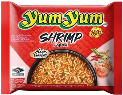 Produktbild von Yum Yum Shrimp Instant Noodles – 60 g | Thailändische Garnelen-Nudelsuppe | Würzig & | Halal | Schnell in 3 Minuten+Heartforcards Versandschutz