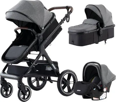 Immagine prodotto di Passeggino 3 in 1 - Carrozzina - Seggiolino - Passeggino leggero - Pieghevole - Nero e grigio - 0-36 mesi