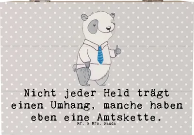 Produktbild von Mr. & Mrs. Panda Kiste Bürgermeister Held 22 x 15 cm - Grau Pastell - Geschenk, Schatzkiste, schatztruhe, Amtskette, Engagement, Beruf, Berufspassion, fotobox, Holzbox