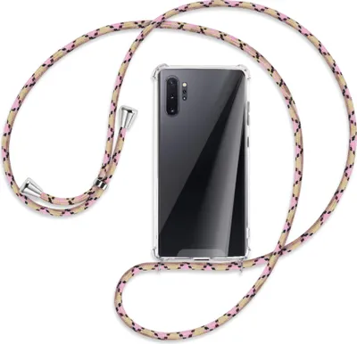 Produktbild von Handykette Backcover-Schutzhülle mit Band (Metall silberfarben) für Samsung Galaxy Note 10 Plus - rosa Karo