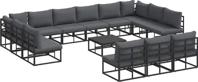 Produktbild von Gartensofa-set mit Kissen 14 pcs Schwarz Aluminium