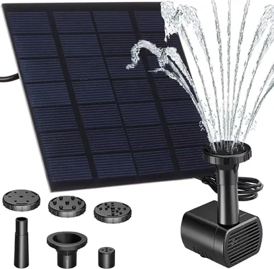 Produktbild von Solarbrunnen für Gartenteich mit Akku & 3m Kabel 4 Sprühdüsen - eingebauter Filter - Austauschbaren Düsen und Integriertem Filter für Dekorative Wasserspiele 25184