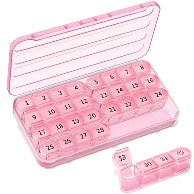 Productafbeelding van Tablettenbox voor 31 dagen, roze, afneembaar, met 8 kleine pillendoosjes