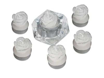 Produktbild von 1 Satz mit 6 Teelichter Rose weiss/silber- Deko für Weihnachten Modell/Farbe sortiert- Lieferung ohne Leuchter