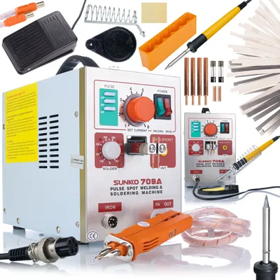 Produktbild von Rosfix Set Sunkko 709A – Punktschweißgerät mit HB-70B Stift & T12 Lötkolben | 3,2kW, 500A, 220V | Für Lithium-Akkus & PCB | Impulsschweißen
