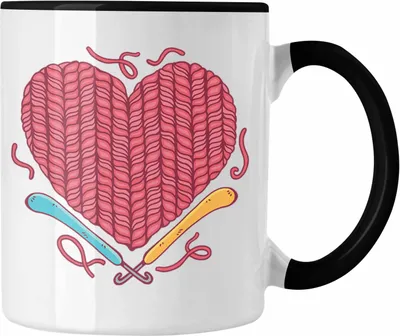 Produktbild von Trendation - Häkeln Tasse Geschenk Valentinstag Geschenkidee Mama Oma Herz Häckeln Stricken (Schwarz)