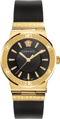 Produktbild von Versace VEVH00320 Greca Logo gold schwarz Leder Damen Uhr NEU