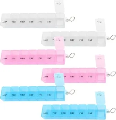 Produktbild von 6 Stück 7 Tage Pillenbox, Pillendose Fächer, Reise Tabletten Box, Transparent Tablettenspender für Medikamente, 3 Farben Tragbarer Pillen Organizer,