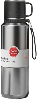 Obrázok produktu pre Nerezová termoska 800 ml, strieborná, vákuovo izolovaná, udrží teplotu 24 hodín, lekvrii