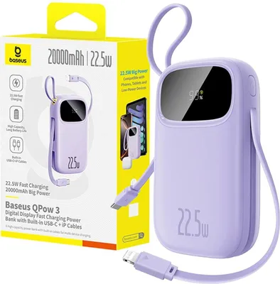 Produktbild von BASEUS EnerFill 20000mAh Powerbank 22.5W USB-C/Lightning mit Kabeln