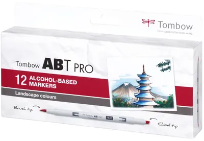 Obrázok produktu pre Tombow ABT Pro, 12 kusov, Viacfarebný, Hrot dláta / kefy, Kolo, Atrament na alkoholovej báze, Box
