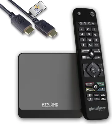 Immagine prodotto di GloriaForce RTX Uno 4K UHD Android 11.0 TV Streaming Box con App Force II, Quad core ARM Cortex, 1000 MBps Ethernet e Bluetooth Fernbedienung