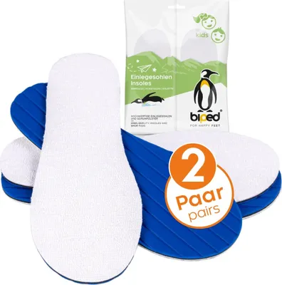Produktbild von biped 2 Paar Kinder Barfuß Einlegesohlen - aus weichem Baumwoll Frottee mit Aktivkohle - antibakteriell, für hygienische Frische im Schuh z2771