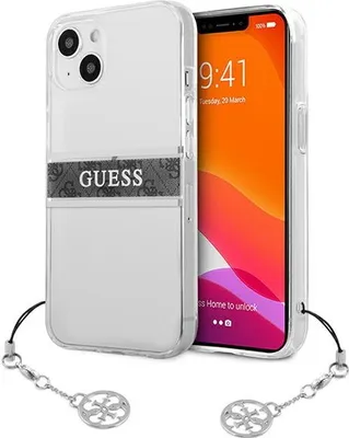 Obrázek produktu pro Guess pro iPhone 13 ochranné pouzdro na telefon Cover Case Hardcase 4G Grey Strap Charm