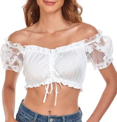 Productafbeelding van Dames dirndlblouse in wit met off-shoulder-design en carmenhals, maat 48