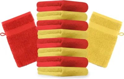 Produktbild von Betz 10 Stück Waschhandschuhe 16x21 cm PREMIUM 100% Baumwolle  Farbe: gelb und rot