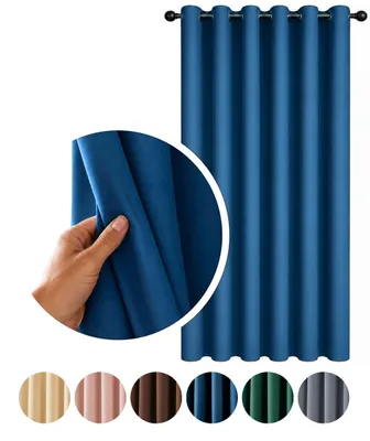 Produktbild von MEBLEODNOWA, Verdunkelungsvorhang, Blackout Vorhang, Blau, 140x250 cm, Ösenvorhang, 90 % Lichtdämpfung, Pflegeleicht, Thermovorhang