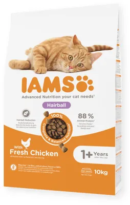 Zdjęcie produktu dla Sucha Karma Iams for Vitality Hairball Dla Dorosłych I Starszych Kotów Ze Świeżym Kurczakiem Zwalcza Kule Włosowe 10kg
