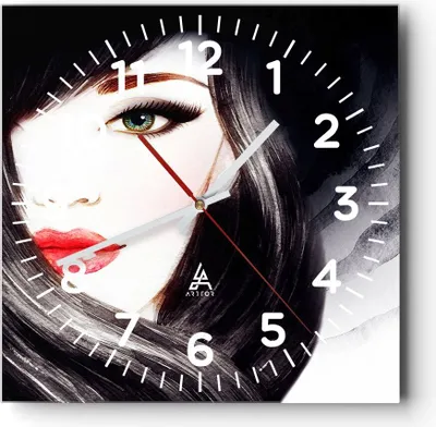 Produktbild von Wanduhr - Quadrat - Glasuhr - Frau Gesicht - 40x40cm - Schleichendes Uhrwerk - Lautlos - zum Aufhängen bereit - Dekoration Modern - Wanddekoration aus Glas - C4AC40x40-3779