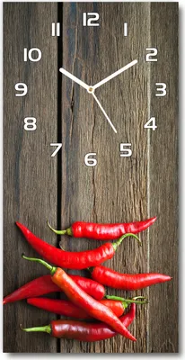 Produktbild von Wanduhr aus Glas – 30x60 cm - Glasbild - Glasuhr - Gehärtetes Glas -Chilischoten