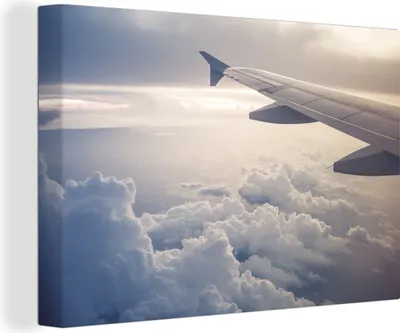 Produktbild von MuchoWow® - Leinwandbilder - Der blaue Himmel aus einem Flugzeug, Wandbild, Wanddeko Bilder Wohnzimmer, 120x80 cm