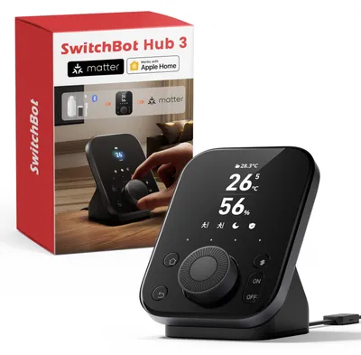 Imagen del producto de SwitchBot Hub 3, un centro para el hogar inteligente con soporte para Matter, control remoto Bluetooth e infrarrojos, termómetro e higrómetro Wi-Fi (compatible con 2.4 GHz). Compatible con Alexa, HomeKit, Google Home e IFTTT