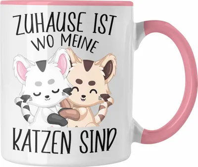 Produktbild von Trendation - Zuhause Ist Wo Meine Katzen Sind Tasse Geschenk Katzen Mama Lustig Kaffeetasse Spruch Becher (Rosa)