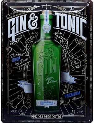 Obrázek produktu pro Nostalgic-Art - Plechová cedule 30 x 40 cm - Open Bar - Gin & Tonic Green Edition