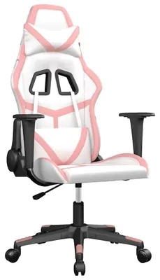 Produktbild von vidaXL Gaming-Stuhl mit Massagefunktion Weiß und Rosa Kunstleder