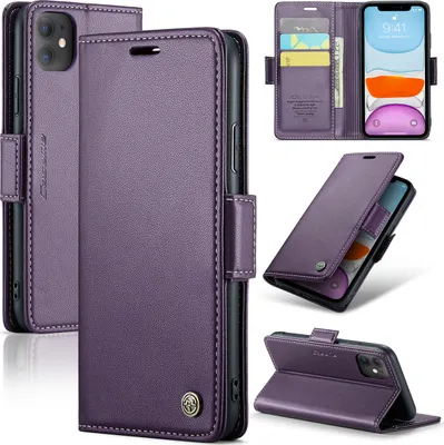 Produktbild von iPhone 11 Hülle, Leder Brieftasche Kartenfach Schutzhülle mit Standfunktion für iPhone 11 Lila