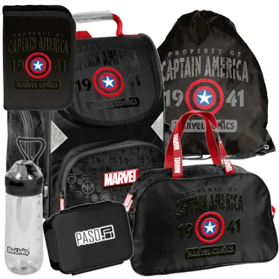 Produktbild von Schulranzen 6-tlg. Set für Mädchen & Jungen CAPTAIN PLANETA Marvel – Paso Ranzen, Mäppchen, Tasche, Flasche, Frühstückstasche